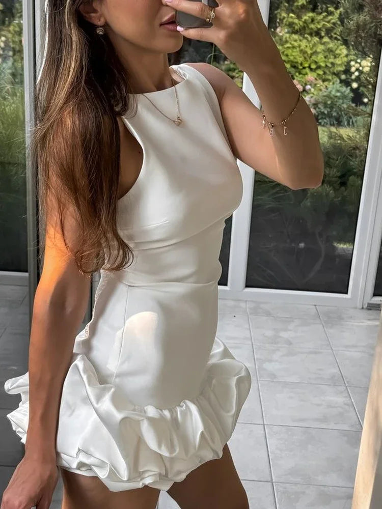 Moonlight Whispers" Y2K Backless Ruffled Mini Dress