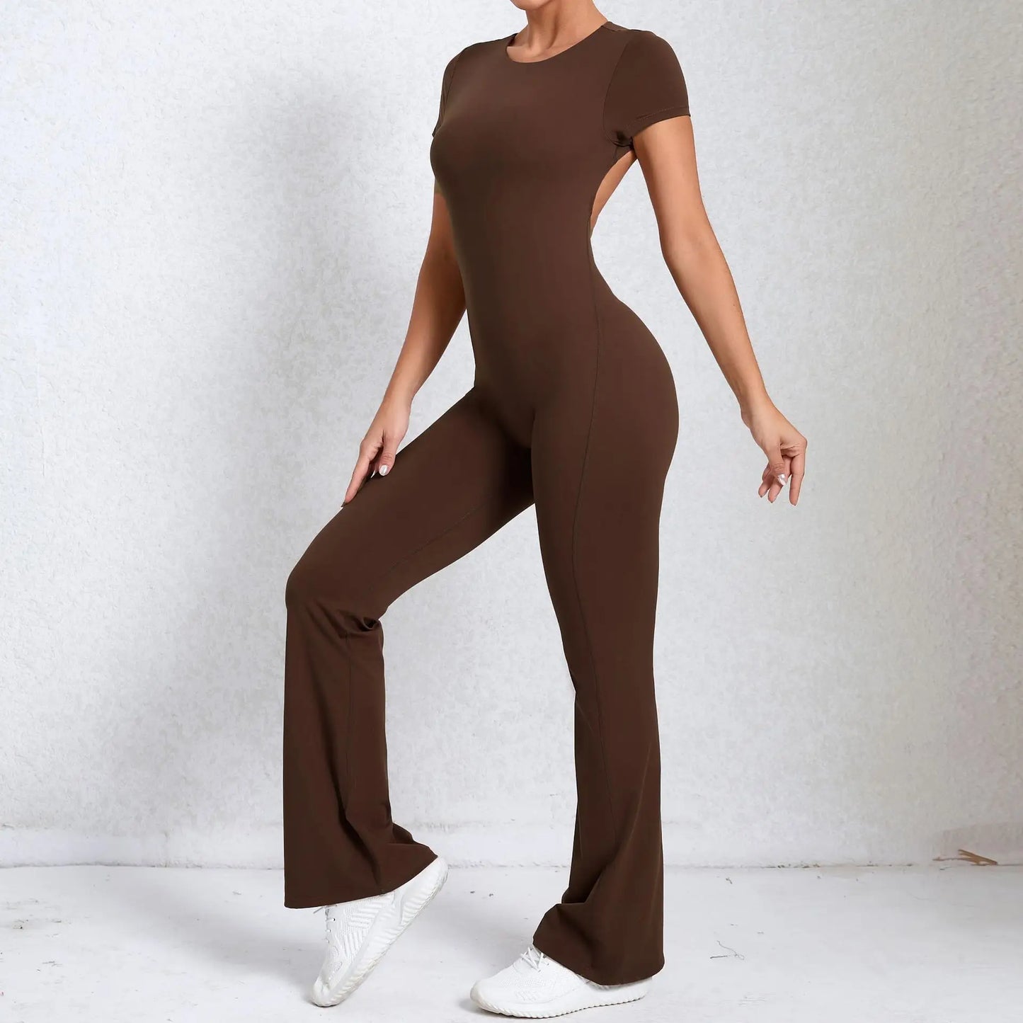 Radiant Elegance – Sexy Backless Scrunch Flared Jumpsuit for Women