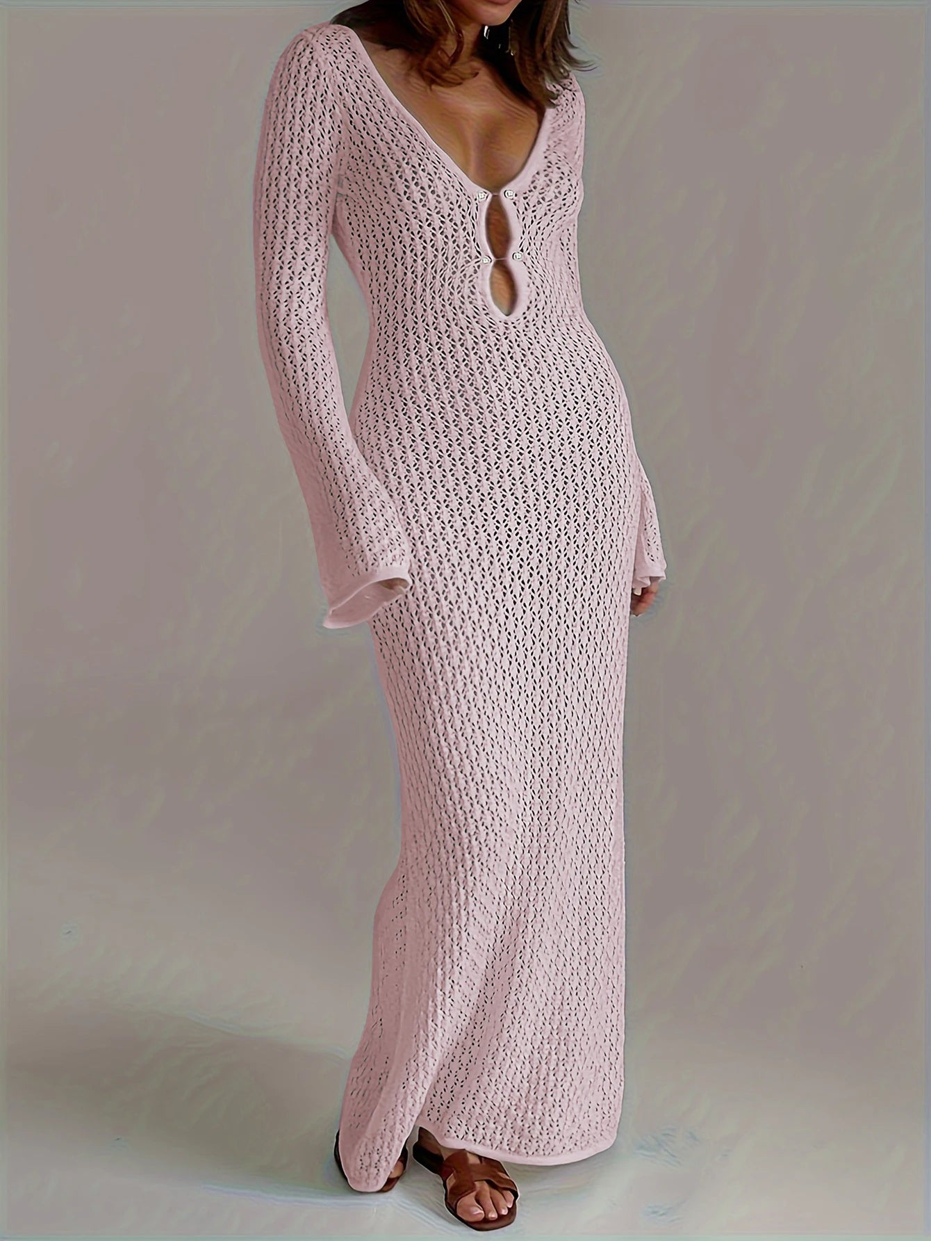 Moonlit Mirage – Sheer Knit Backless Beach Cover-Up