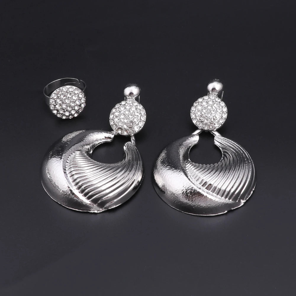 Regal Mirage – Silver-Plated Luxury Necklace, Earrings, Bracelet & Ring Set for Weddings & Special
