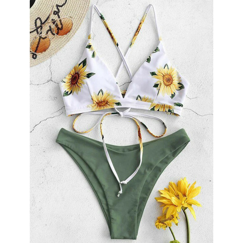 Solar Kiss – Sunflower Print Push-Up Bikini Set