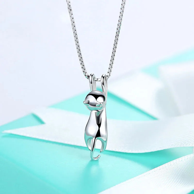 Cat's Charm – 925 Silver Cat Earrings & Necklace Set