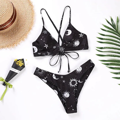 Solar Kiss – Sunflower Print Push-Up Bikini Set