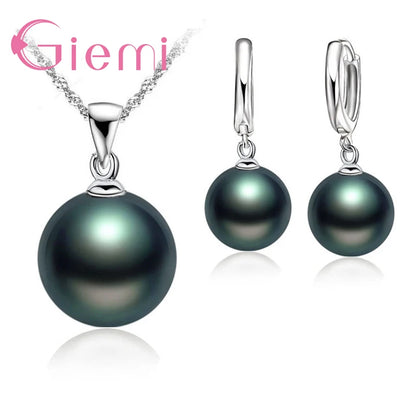 Elegant Pearl Luxe: 925 Sterling Silver Necklace Pendant & Earrings Set