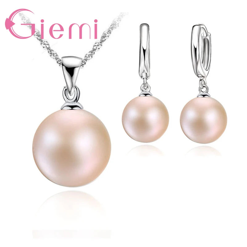Elegant Pearl Luxe: 925 Sterling Silver Necklace Pendant & Earrings Set