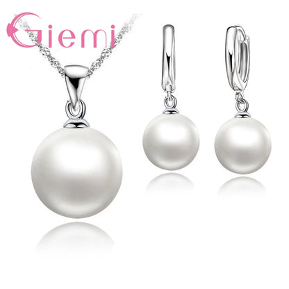 Elegant Pearl Luxe: 925 Sterling Silver Necklace Pendant & Earrings Set