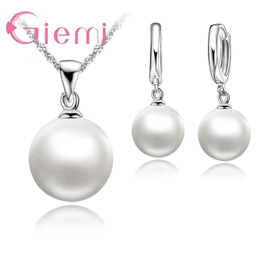 Elegant Pearl Luxe: 925 Sterling Silver Necklace Pendant & Earrings Set