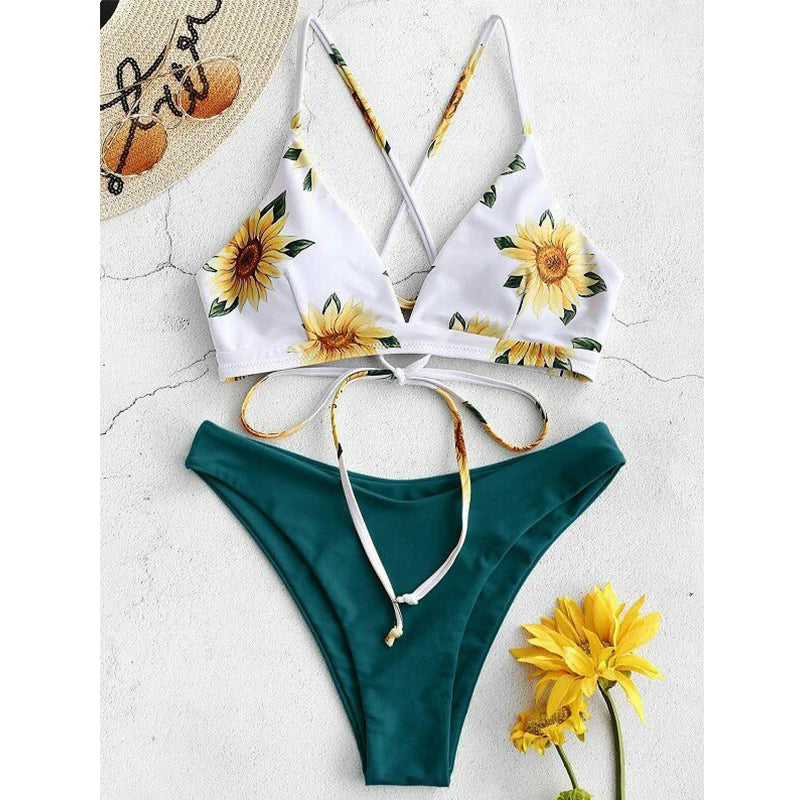 Solar Kiss – Sunflower Print Push-Up Bikini Set