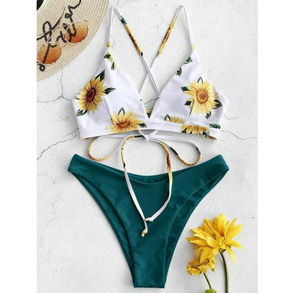 Solar Kiss – Sunflower Print Push-Up Bikini Set