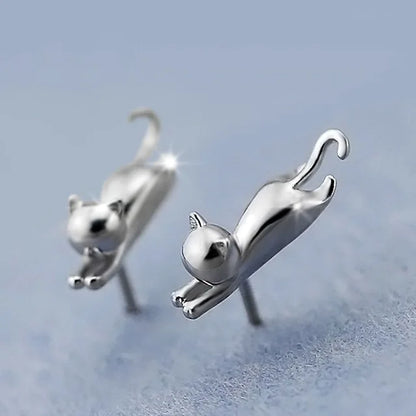 Cat's Charm – 925 Silver Cat Earrings & Necklace Set