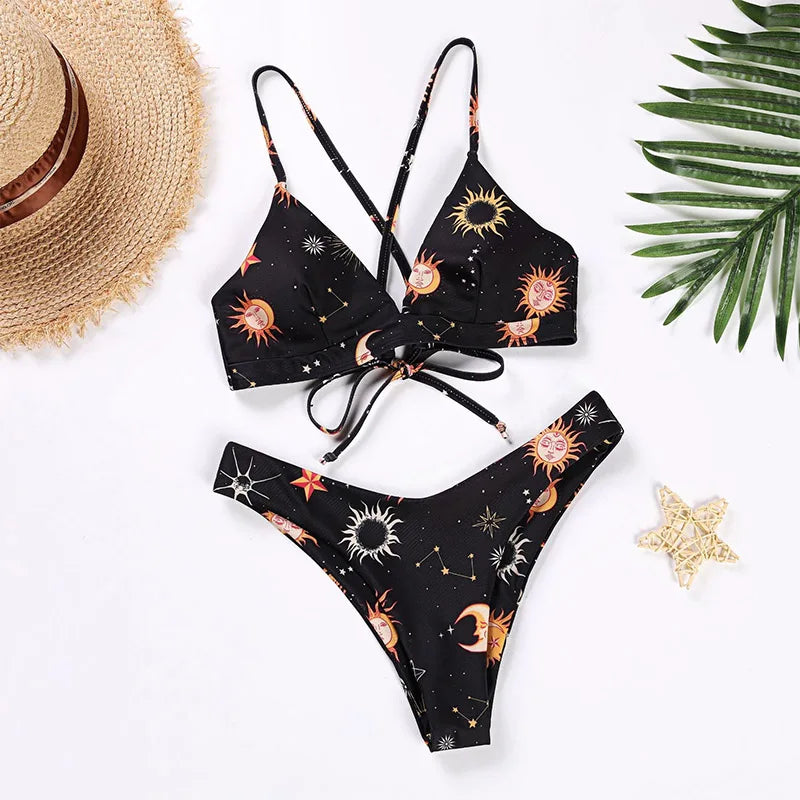 Solar Kiss – Sunflower Print Push-Up Bikini Set