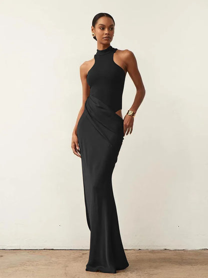 Satin Hollow Out Maxi Dress: A Symphony of Elegance and Desire