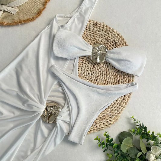 Moonwater Muse – Strapless Bikini & Skirt Cover-Up Set
