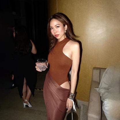 Satin Hollow Out Maxi Dress: A Symphony of Elegance and Desire