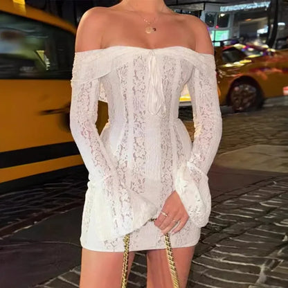 "Midnight Elegance" Lace-Up Backless Off-Shoulder Long Dress