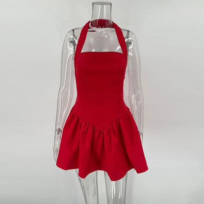 "Midnight Mirage" Sexy Backless Frill Mini Halter Dress