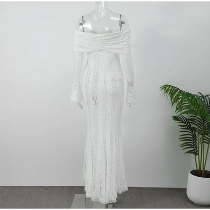 "Midnight Elegance" Lace-Up Backless Off-Shoulder Long Dress