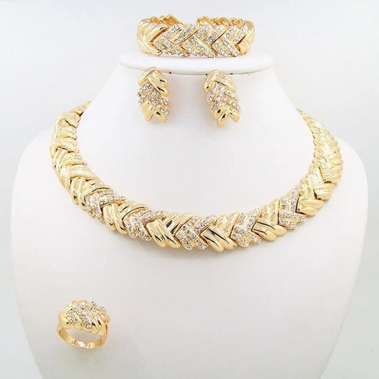 Crystal Radiance – 18k Gold Plated Necklace & Earrings Set