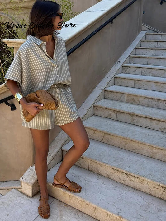 Saltwind Set – Striped Lace-Up Shirt & Shorts Co-Ord