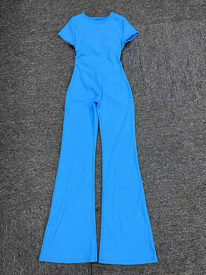 Radiant Elegance – Sexy Backless Scrunch Flared Jumpsuit for Women