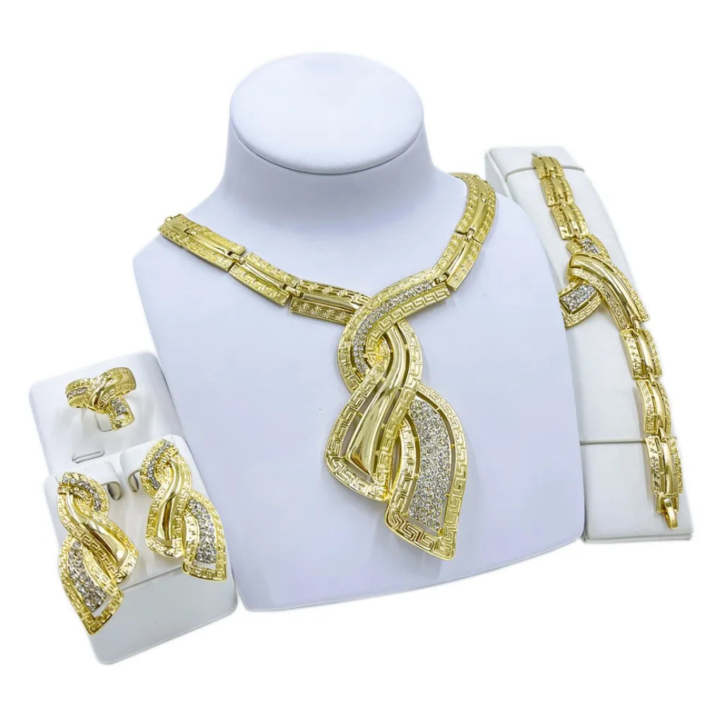 Golden Aura – Gold Color Drop Earrings, Necklace & Bracelet Set