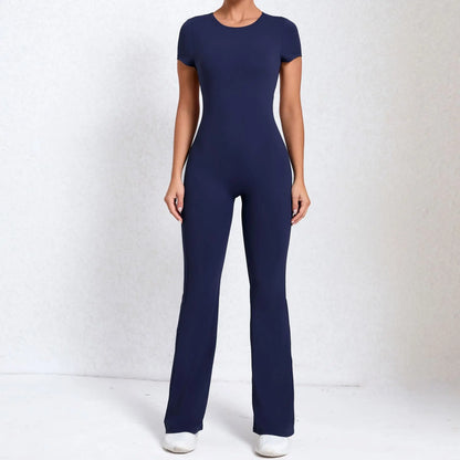 Radiant Elegance – Sexy Backless Scrunch Flared Jumpsuit for Women