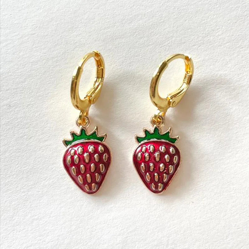 Sweetberry Delight: Strawberry Necklace & Earrings Set - Y2K Indie Jewelry