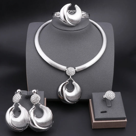 Regal Mirage – Silver-Plated Luxury Necklace, Earrings, Bracelet & Ring Set for Weddings & Special