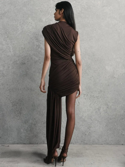 Midnight Whisper – Draped Ruched Sleeveless Mini Dress