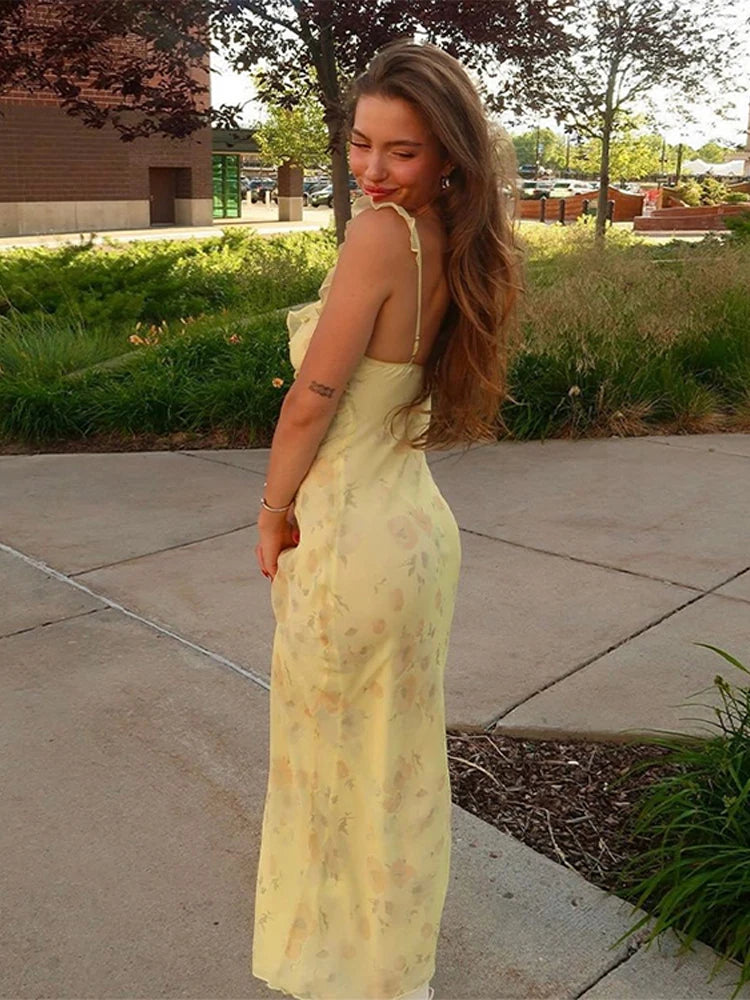 Midday Bloom – Backless Floral Sling Dress for Summer Escapes