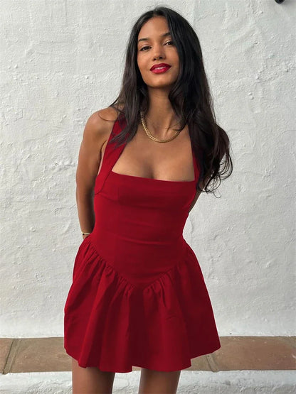 "Midnight Mirage" Sexy Backless Frill Mini Halter Dress