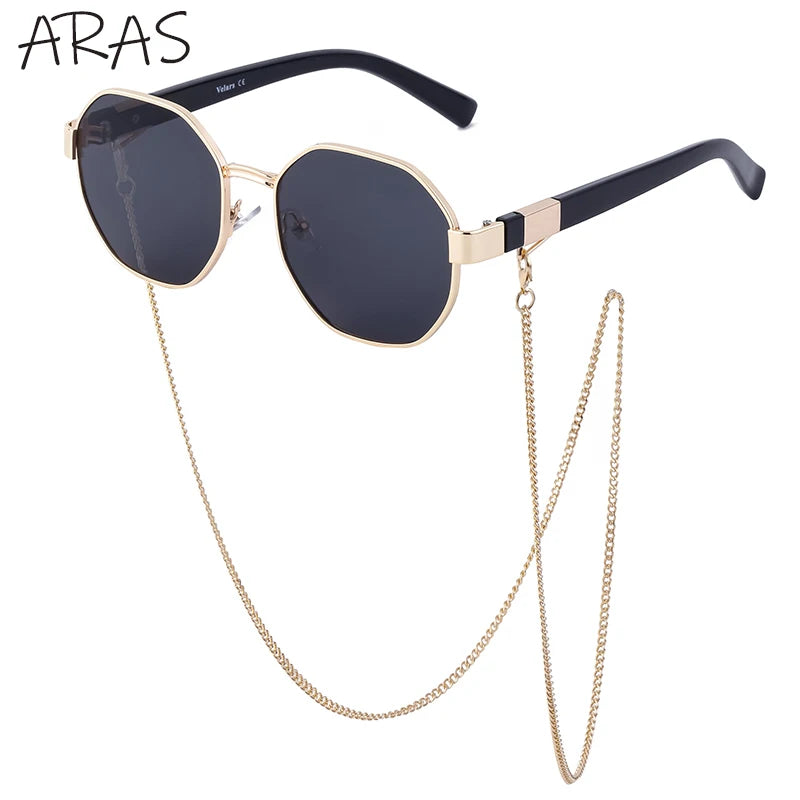 Polygon Sunglasses with Chain – Octagon Luxury Shades for Women | Livia & Co