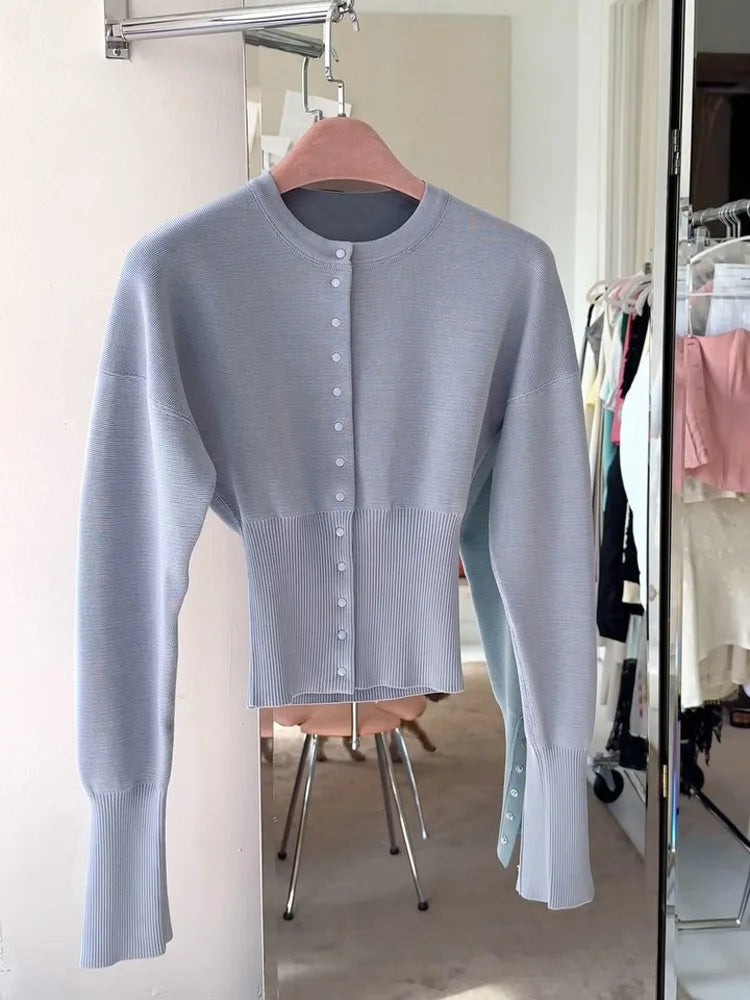 Whispers of Autumn – Ribbed Patchwork Cropped Knit Cardigan