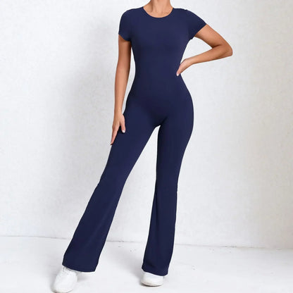 Radiant Elegance – Sexy Backless Scrunch Flared Jumpsuit for Women