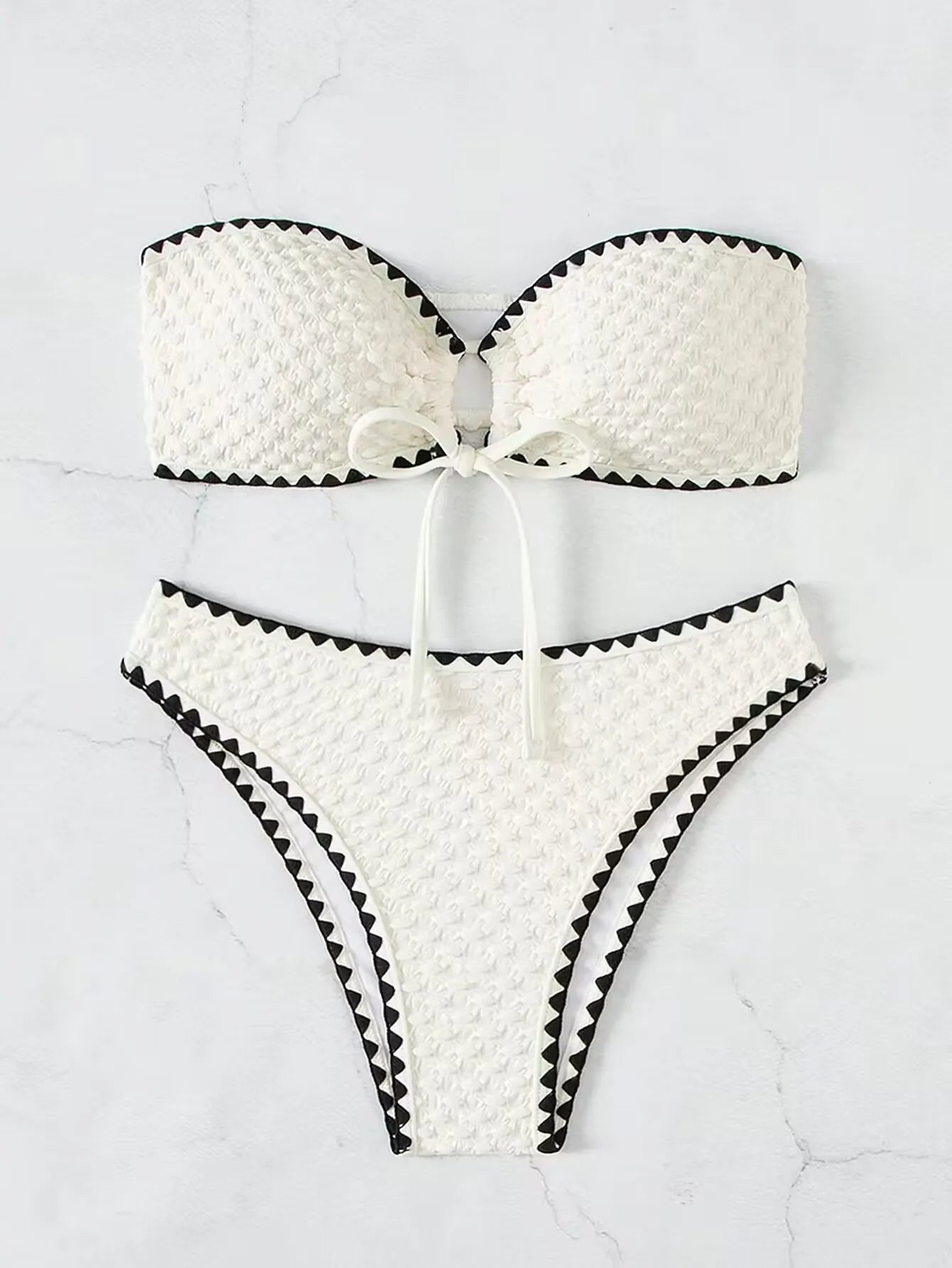 Sunkissed Mirage – White Strapless Lace-Up Bikini Set