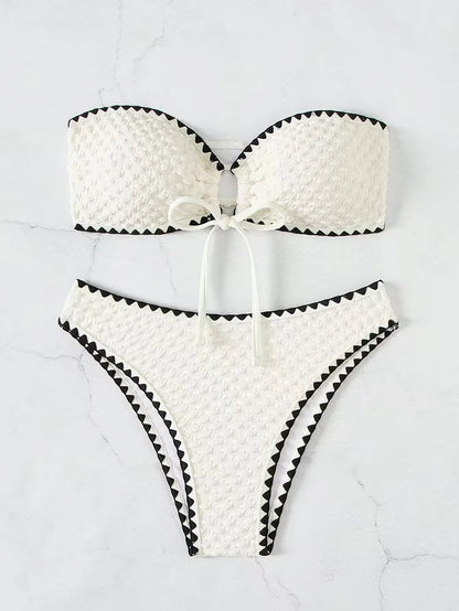 Sunkissed Mirage – White Strapless Lace-Up Bikini Set