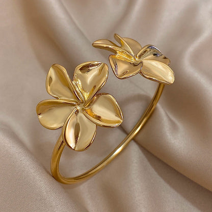 Bloom in Grace – Stainless Steel Double Flower Cuff Bracelet