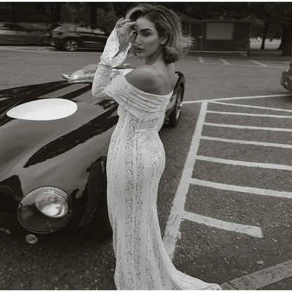 "Midnight Elegance" Lace-Up Backless Off-Shoulder Long Dress