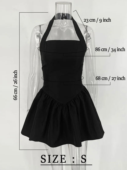 "Midnight Mirage" Sexy Backless Frill Mini Halter Dress