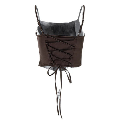Whispers of Elegance: The Lace-Up Backless Spaghetti Strap Tank Top