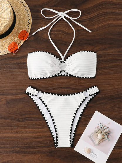 Sunkissed Mirage – White Strapless Lace-Up Bikini Set