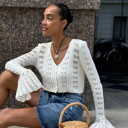 Starlit Dusk – Hollow Knit Slim Cardigan for Summer Evenings