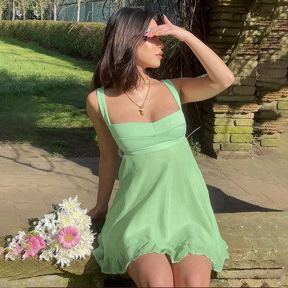 Whispers of Grace – Elegant Solid Color Cutout Ruffle Dress, Sexy Backless Slim Sling Dress