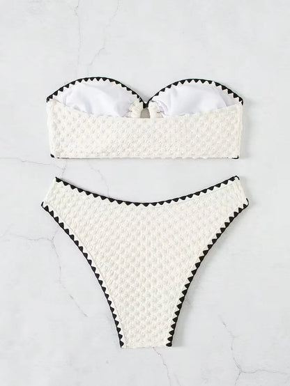 Sunkissed Mirage – White Strapless Lace-Up Bikini Set
