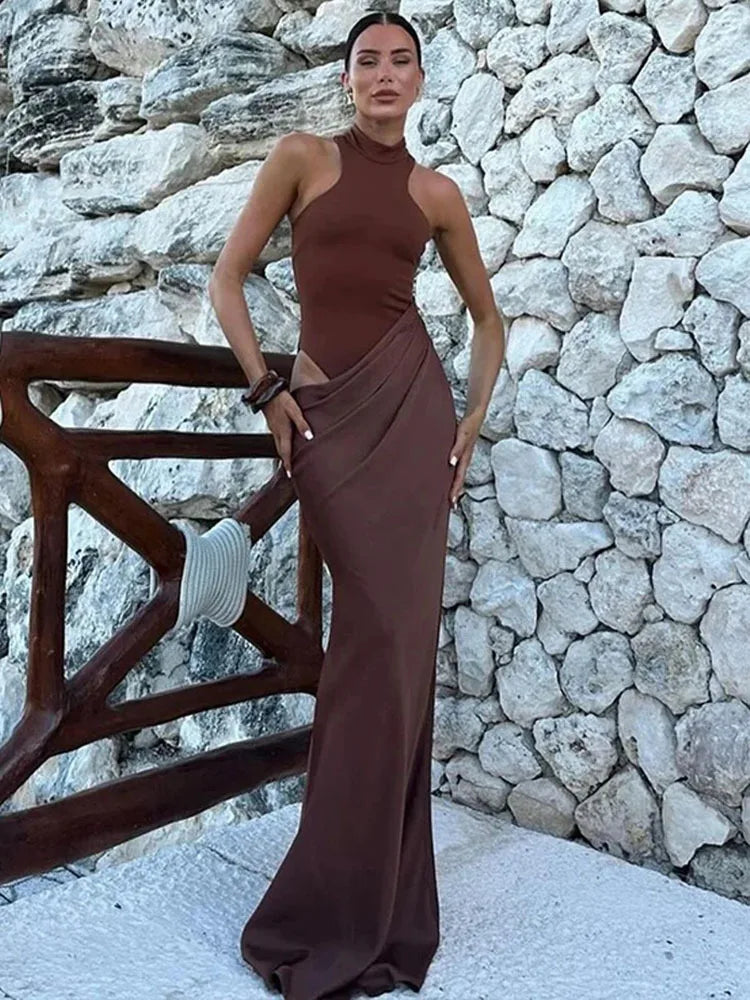 Satin Hollow Out Maxi Dress: A Symphony of Elegance and Desire