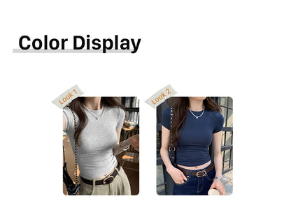 Basic Solid Crop Top Short Sleeve Crewneck Skinny T-shirt: A Whisper of Summer Elegance