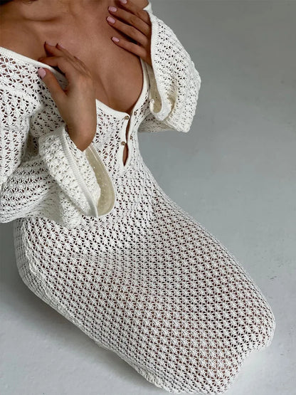 Moonlit Mirage – Sheer Knit Backless Beach Cover-Up