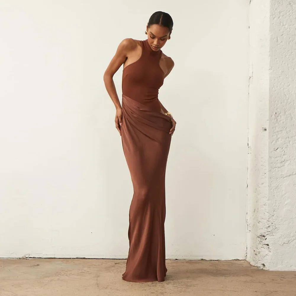 Satin Hollow Out Maxi Dress: A Symphony of Elegance and Desire