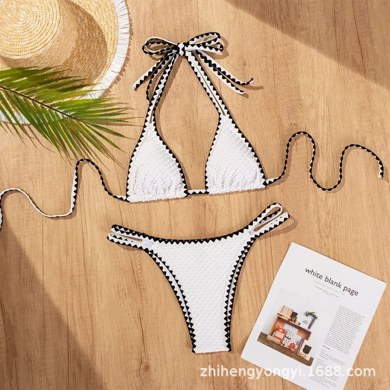 Sunkissed Mirage – White Strapless Lace-Up Bikini Set