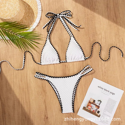 Sunkissed Mirage – White Strapless Lace-Up Bikini Set